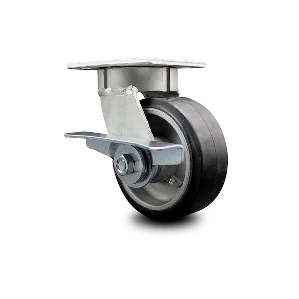 5 Inch Kingpinless Rubber on Aluminum Wheel Swivel Caster with Brake SCC